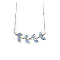 Greek olive branch silver necklace with opal 1